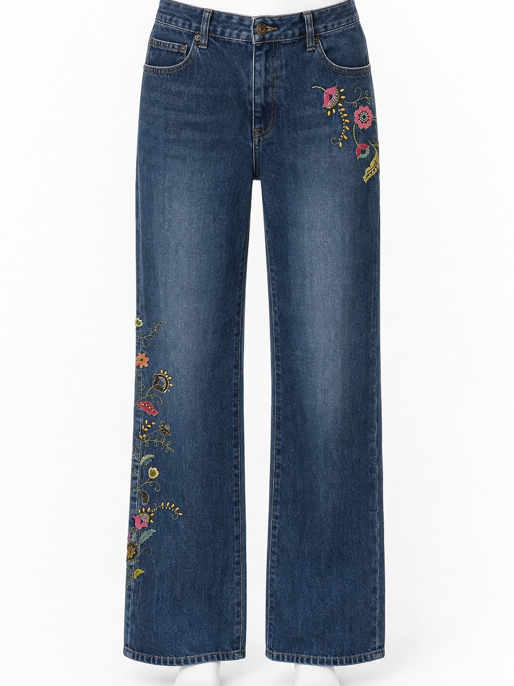 Christopher & Banks Dark Blue Embroidered Wide-Leg Jeans